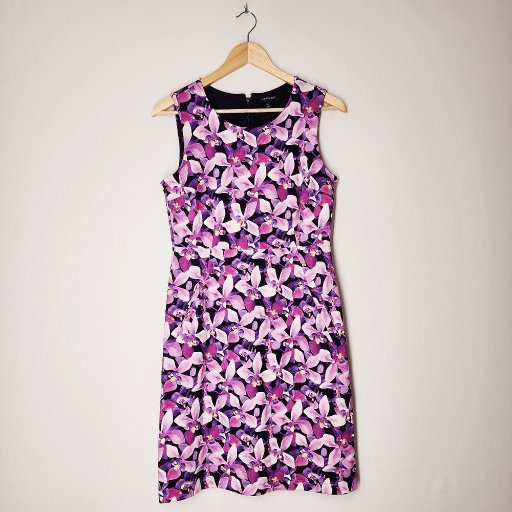 Lands End Purple Floral Midi Dress Size 6